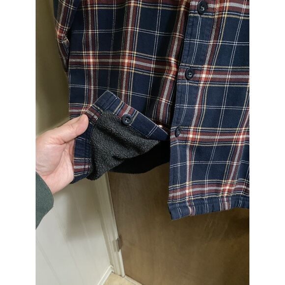 L.L. Bean Men's XS Fleece Lined Plaid Flannel Button Down Shirt Shacket Navy Red - Picture 10 of 15